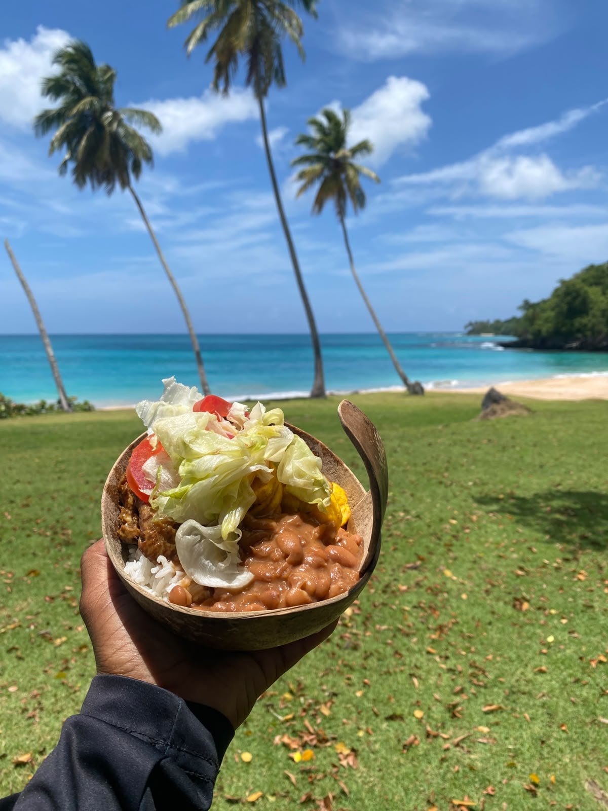 Traditional lunch served in a coconut shell