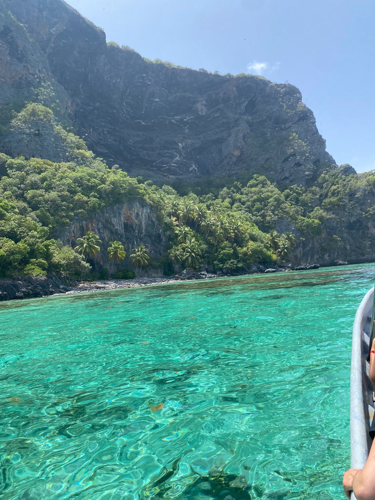 Turquoise cove with cliffs and palm trees
